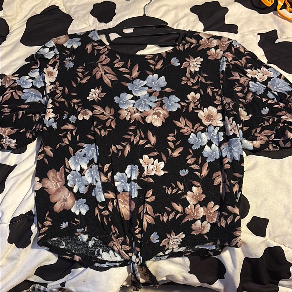 American Eagle Outfitters Pink and Blue Tie Front Blouse